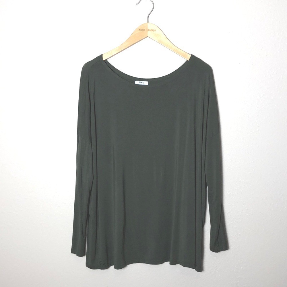 PIKO Green Earth Fashion Women Medium Army Green Stretch Bamboo Long Sleeve Top